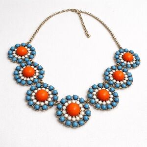Rhinestone Starburst Necklace Statement Collar Gold Chain Blue White Ora…
